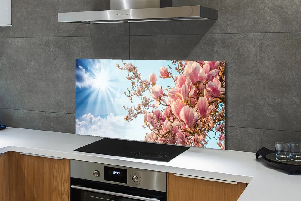 Szklany Panel Magnolia na tle Błękitnego Nieba