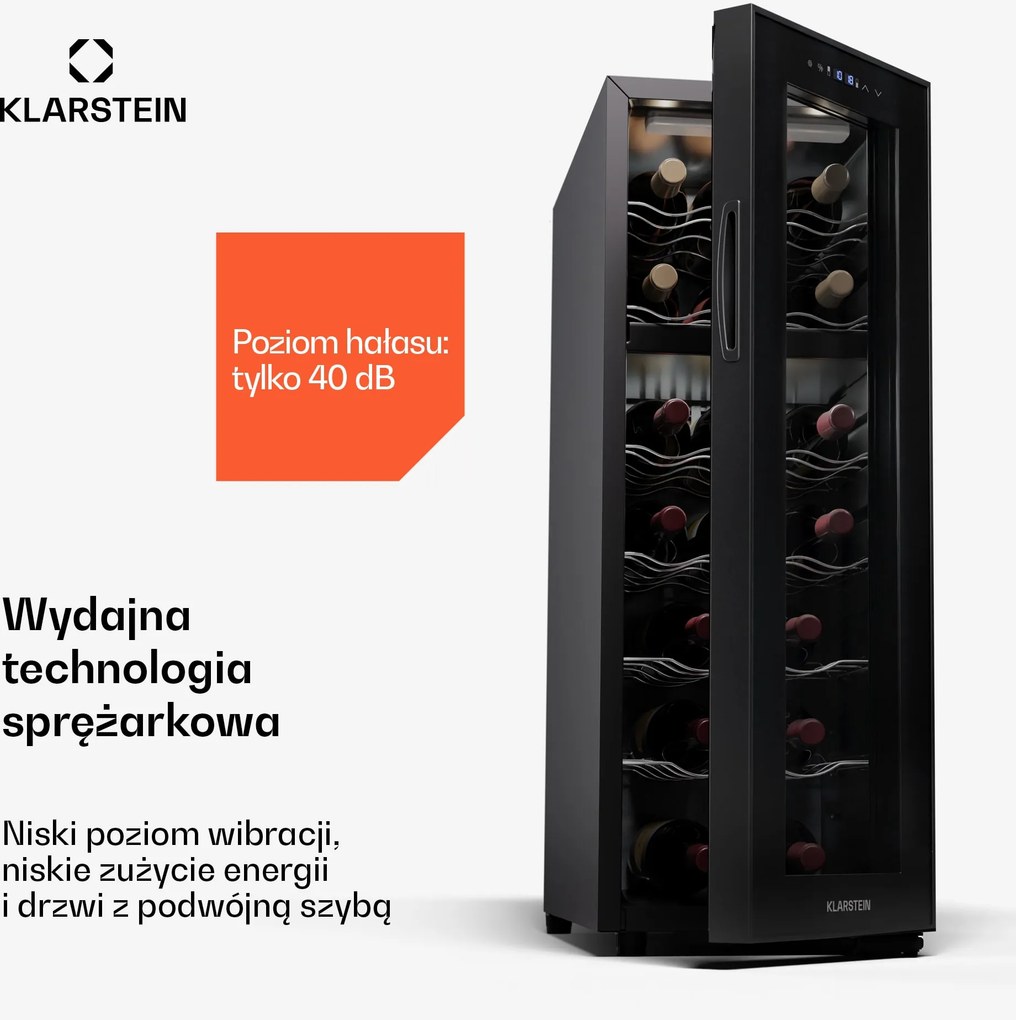 Klarstein Shiraz 29.5cm 18 Butelek Winiarka Dwustrefowa Czarny