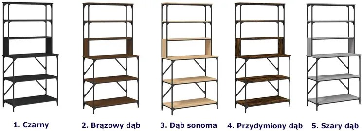 Metalowy regał na książki szary dąb D0-A53