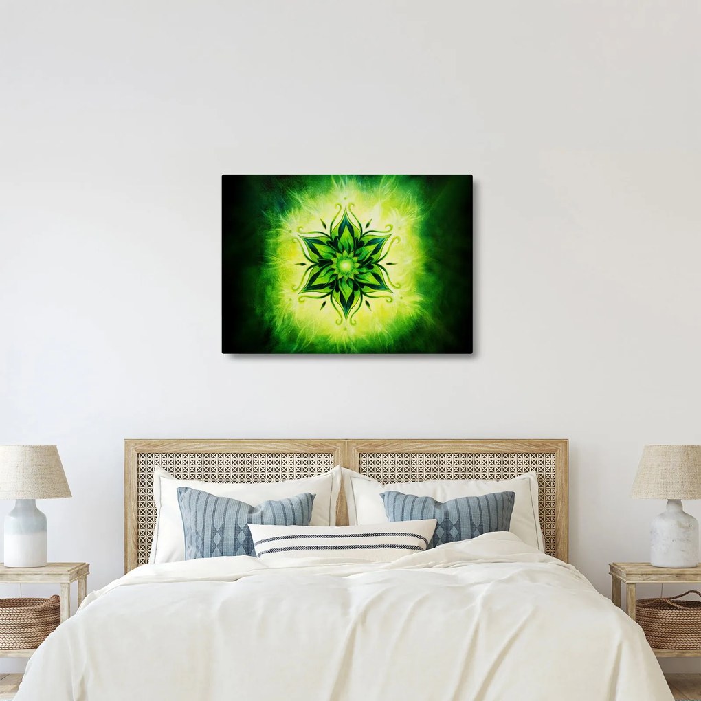 Obraz - Kwiatowa mandala na zielonym tle (70x50 cm)