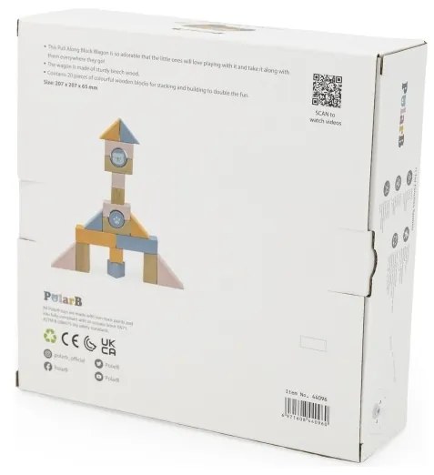 Viga polarb drewniany wózek do ciągnięcia + klocki 21 el.