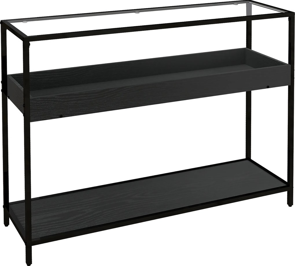 HOMCOM Stolik konsolowy z półkami na korytarz Elegancki blat ze szkła i półka na buty Praktyczny i stylowy mebel | Aosom PL