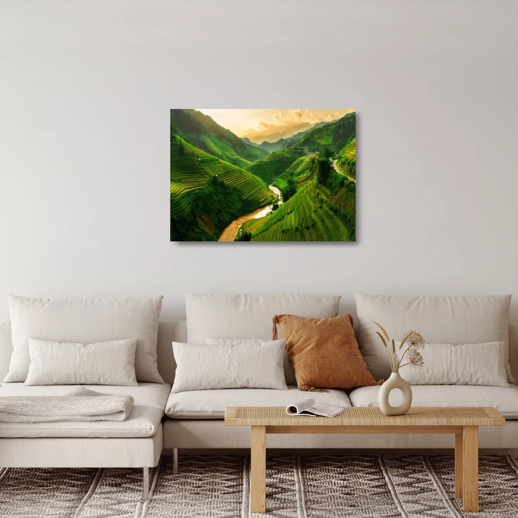 Obraz na szkle - Tarasy ryżowe Mu Cang Chai (70x50 cm)
