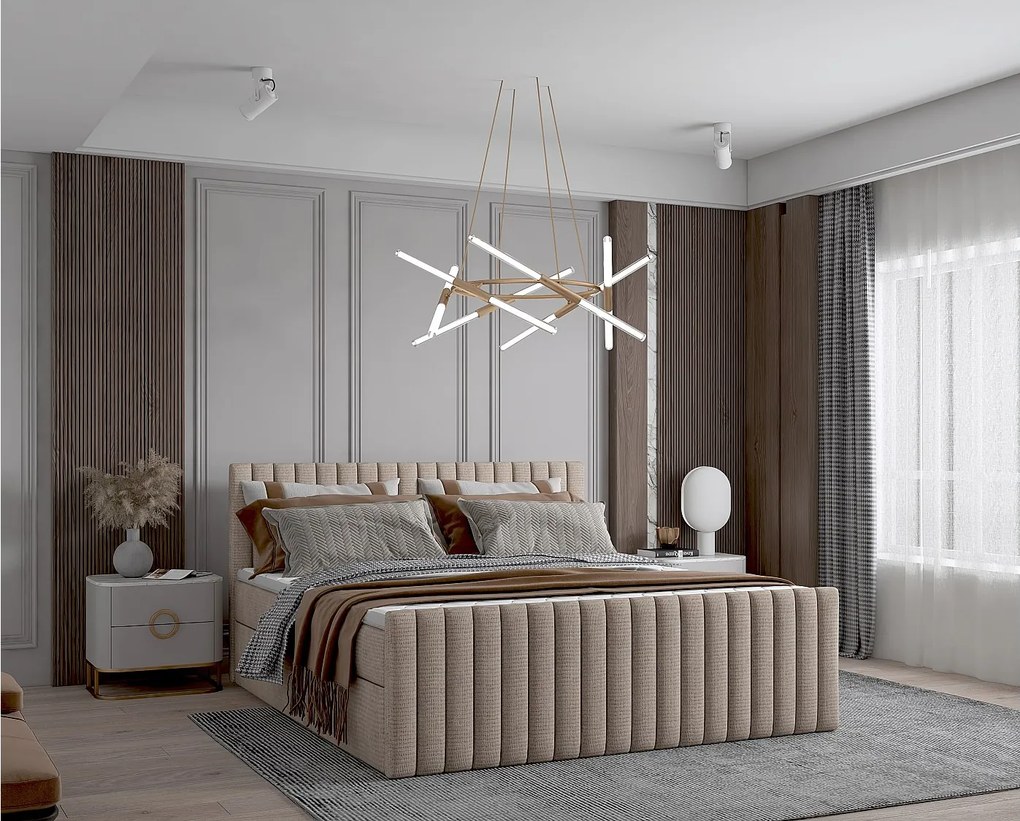 Łóżko kontynentalne boxspring DEMETER 140x200 cm w tkaninie FLOW 2 beżowej