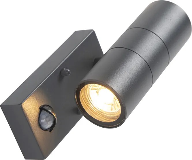 Lampa ścienna zewnętrzna antracytowa z czujnikiem ruchu 2-światła IP44 - Duo