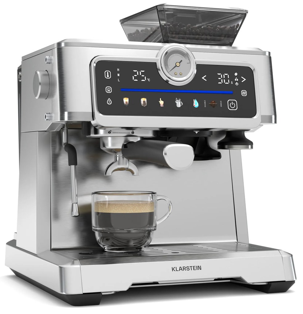 Klarstein GrandPresso 1350W 20bar Dotykowy Ekspres Kolbowy Srebrny