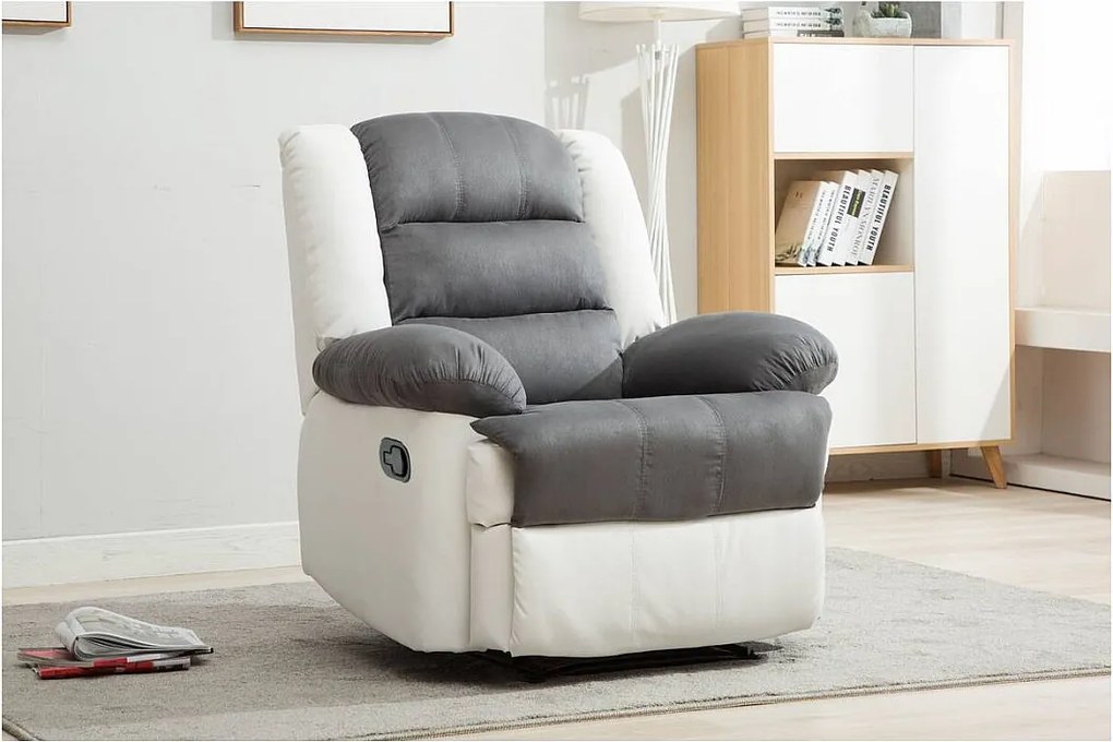 Poltrona de relaxamento "Buckingham" - 85 x 93 x 100 cm - Branco / Cinza claro