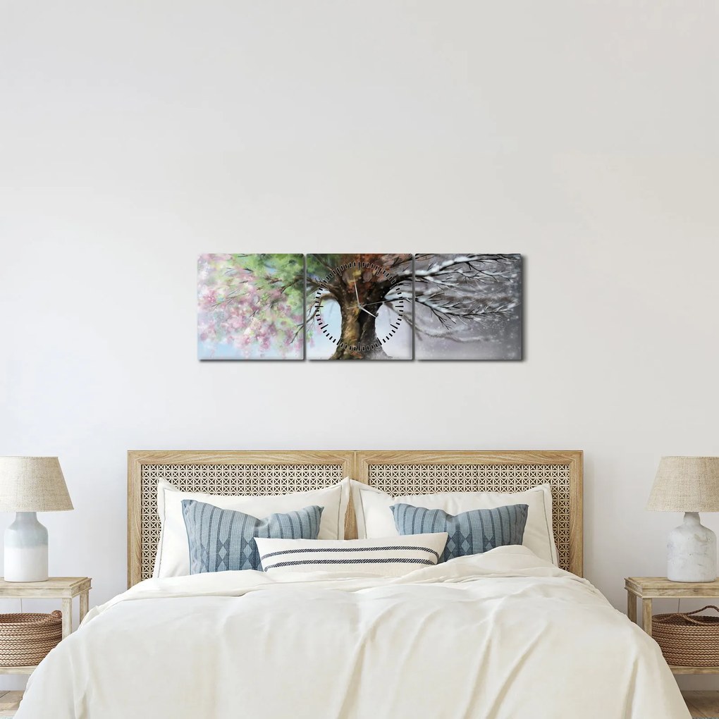 Obraz - Drzewo czterech pór roku (z zegarem) (90x30 cm)
