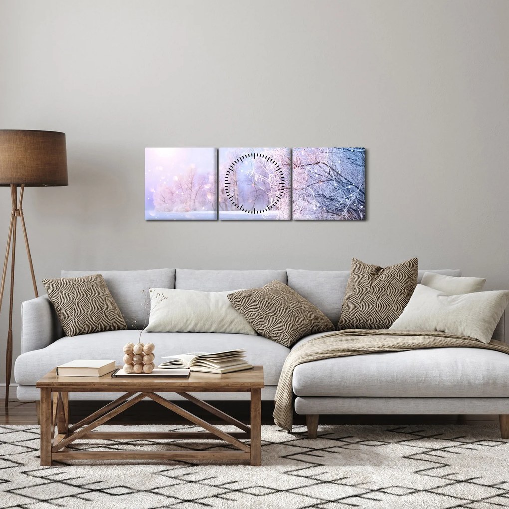 Obraz - Mroźna zima (z zegarem) (90x30 cm)