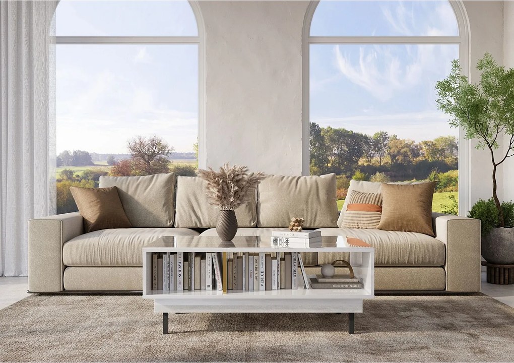 Elegancki biały stolik Dancan ARTEMISA ze złotymi dodatkam