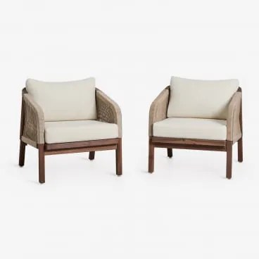 Zestaw 2 Foteli Ogrodowych Z Drewna Akacjowego Dubai Gardenia Biel & Ciemny Akacjowy Brąz - Sklum