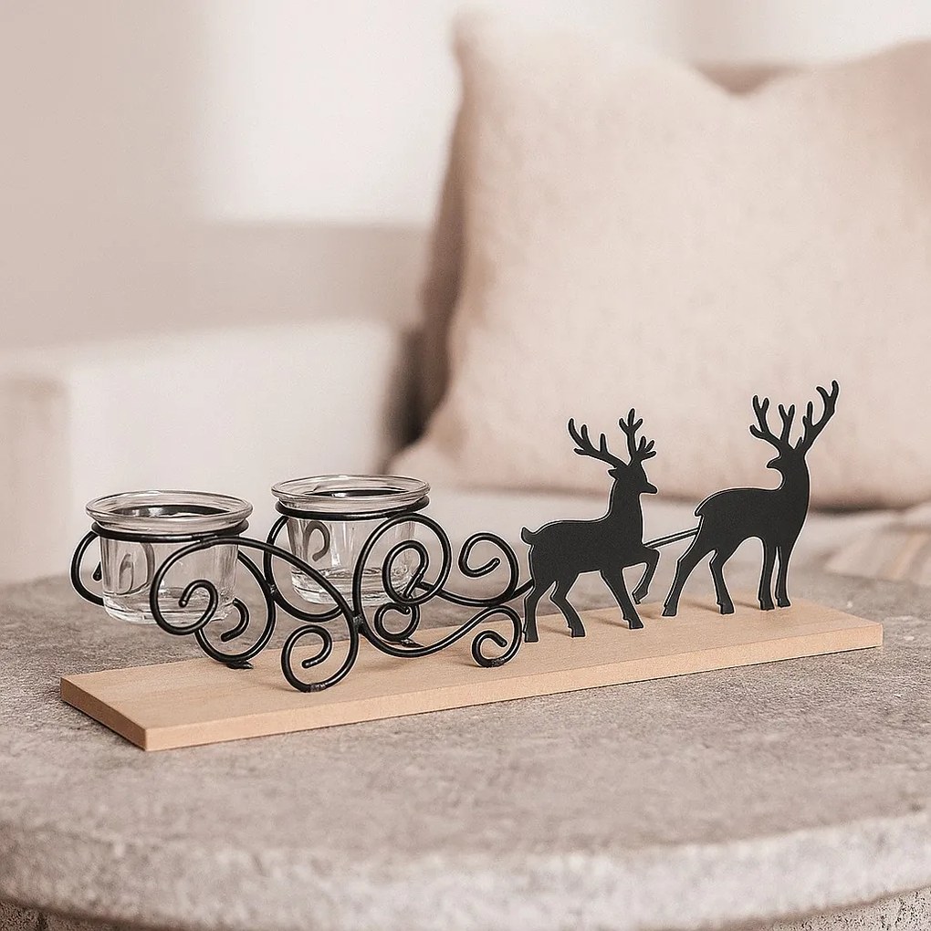 Metalowy świecznik na tealight, renifery, 45 cm