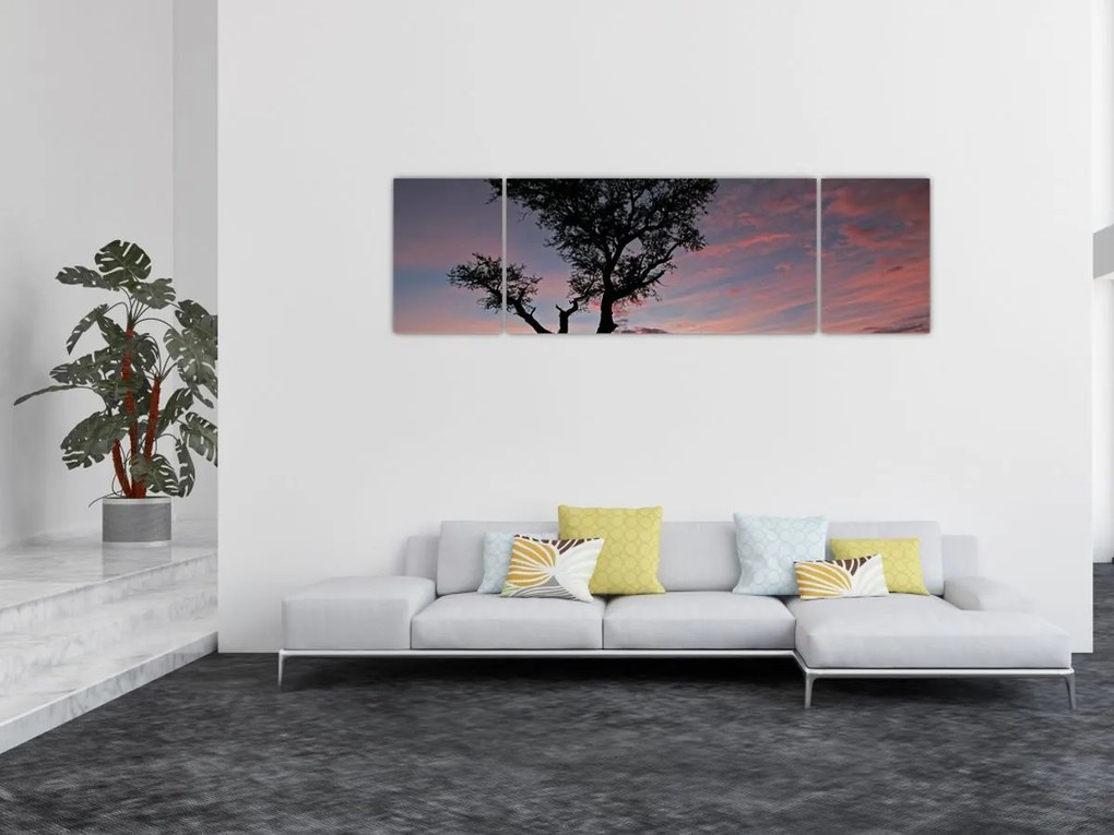 Obraz - Drzewo i czerwonawe odcienie (170x50 cm)