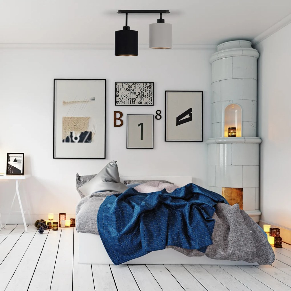 Lampa sufitowa czarna dwupunktowy spot z szaro-czarnymi abażurami C-33