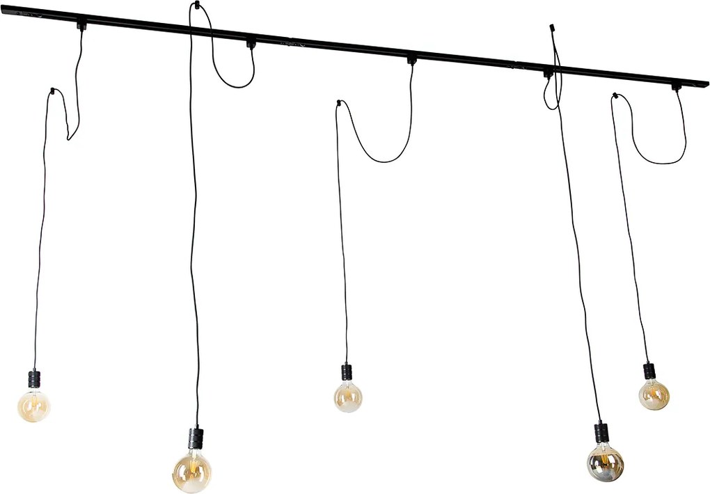 Nowoczesny system oświetlenia szynowego z 5 lampami wiszącymi czarny 1-fazowy - Iconic Cavalux