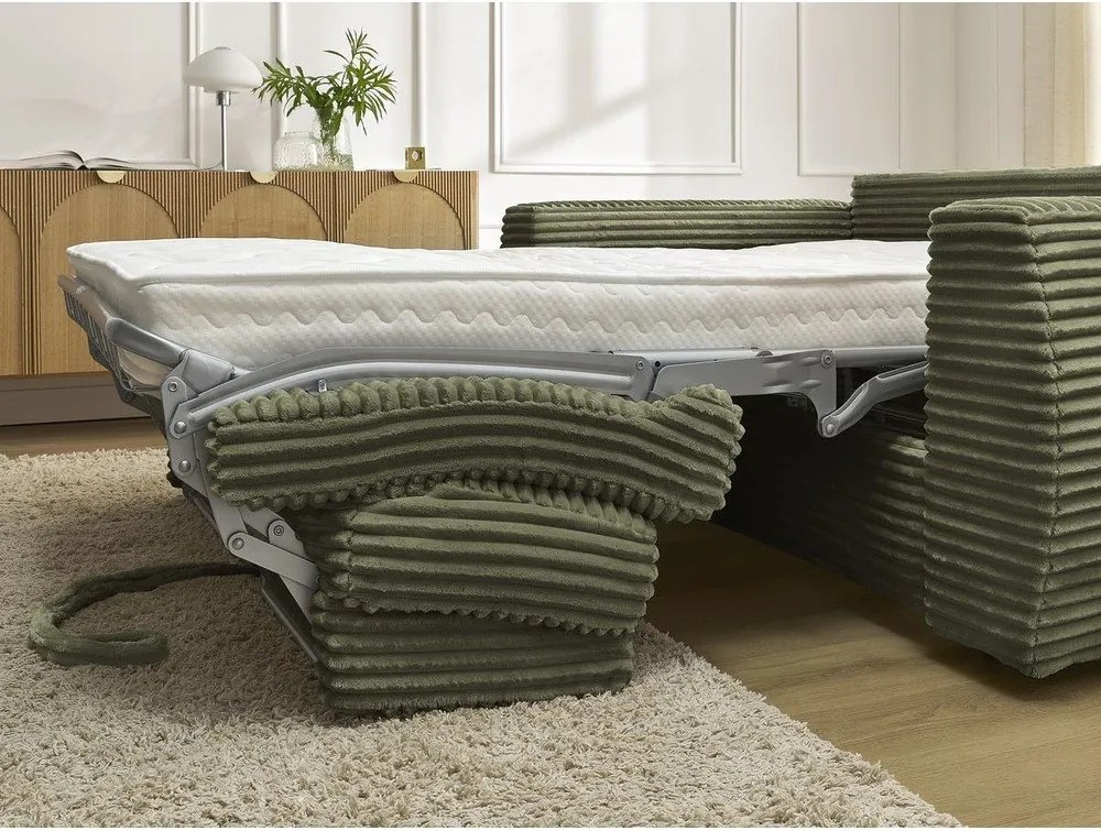 Zielona sztruksowa rozkładana sofa do spania 240 cm Hugo – Bobochic Paris