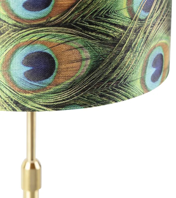 Lampa stołowa złota/mosiądz z abażurem welurowym Peacock 25 cm - Parte klasyczny/Antyczny Oswietlenie wewnetrzne
