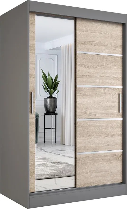 Szafa przesuwna 120 cm antracyt + dąb sonoma B8-D48