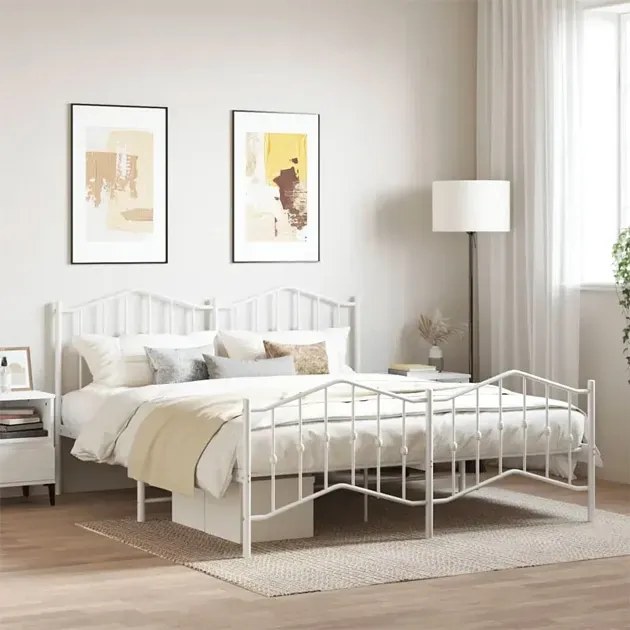 Białe metalowe łózko małżeńskie w stylu loft 160x200 cm - Honta