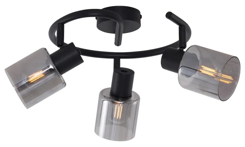 Nowoczesna lampa sufitowa czarna ze szklanym spiralnym kloszem 3-punktowym - Cilin