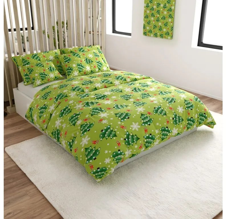 PrzytulneMieszkanie.pl PrzytulneMieszkanie.pl Pościel z mikroflanelu CHRISTMAS TREE zielona Rozmiar pościeli: 2 szt 70 x 90 cm | 200 x 220 cm