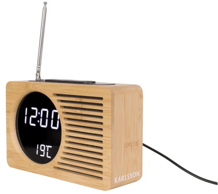 Bambusowy budzik z radiem Karlsson Retro