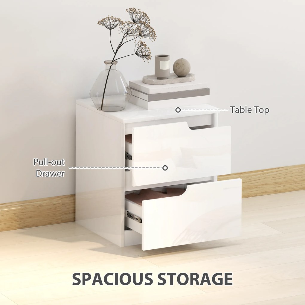 HOMCOM szafka nocna, stolik boczny ze szufladami, płyta wiórowa, stylowy, biały