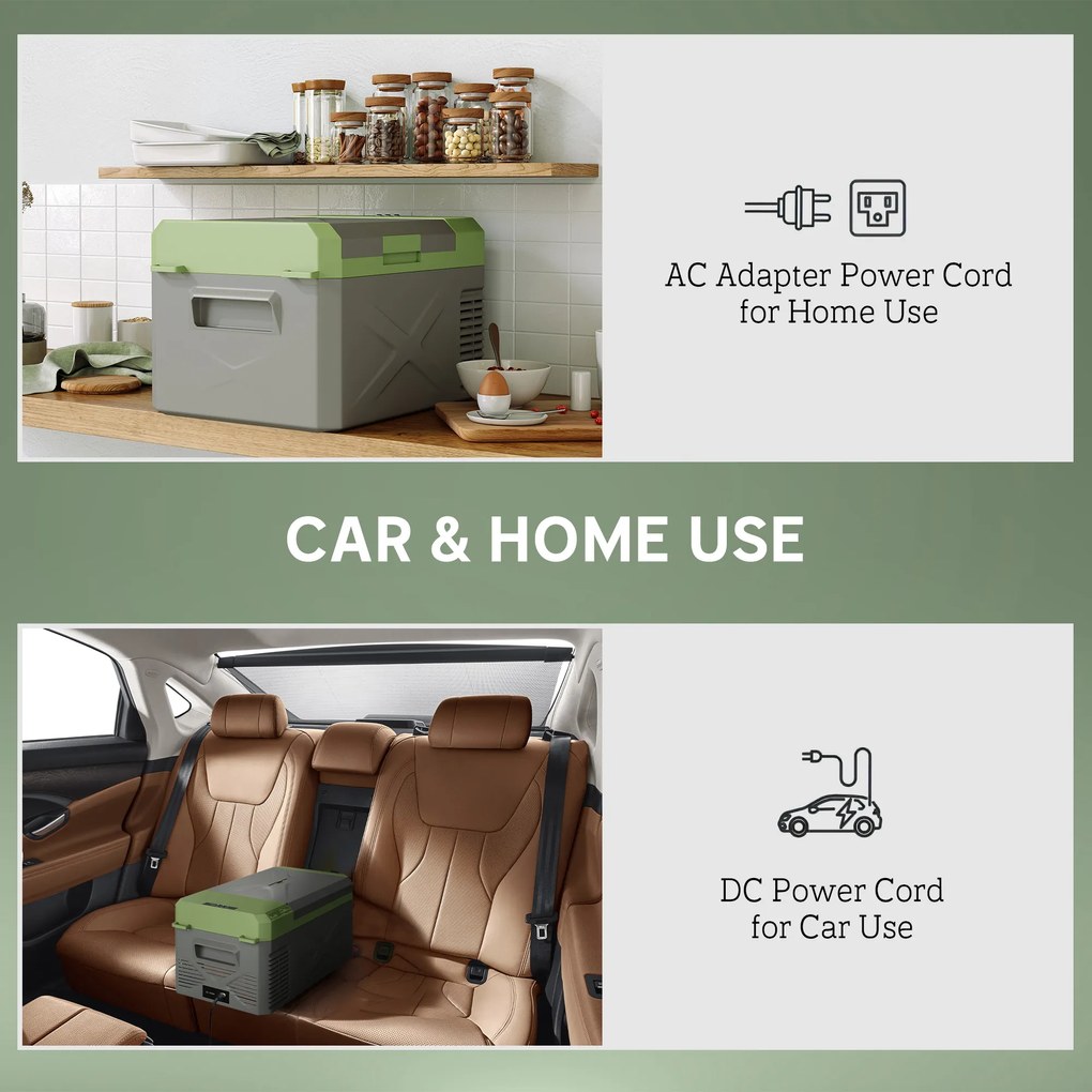 Outsunny 16,3L Lodówka Kompressorowa Elektryczna z Funkcją ECO Szary+Zielony