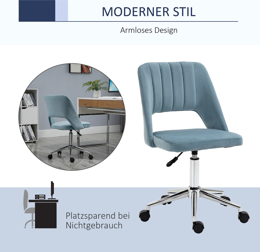 Vinsetto Krzesło Biurowe Obrotowe Kształt Muszli Pielgrzyma Regulowane Aksamitnopodobny Poliester Niebieskie | Aosom PL