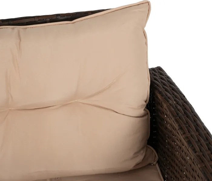 Zestaw Mebli Ogrodowych DALLAS Brązowy/Beżowy Narożnik Pufy Stolik Tarasowy Technorattan Nowoczesny