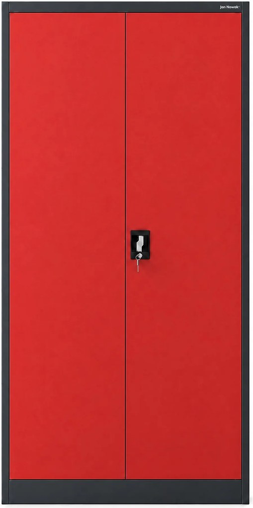 Szafa metalowa ze schowkiem antracytowo-czerwona: TOMASZ, 900 x 1850 x 450 mm
