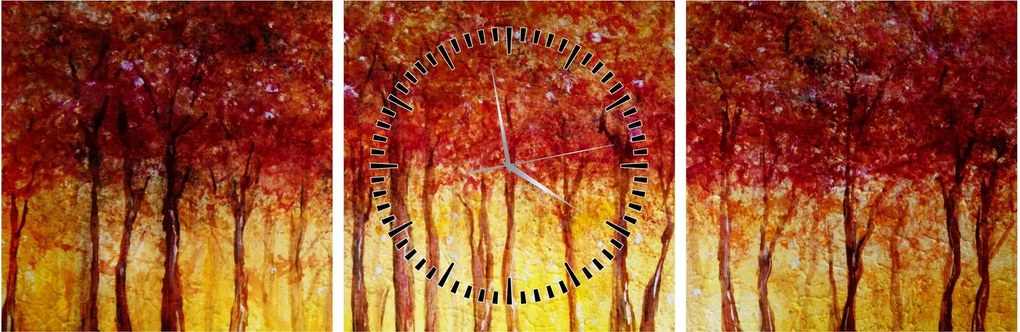 Obraz - Malowanie lasu liściastego (z zegarem) (90x30 cm)
