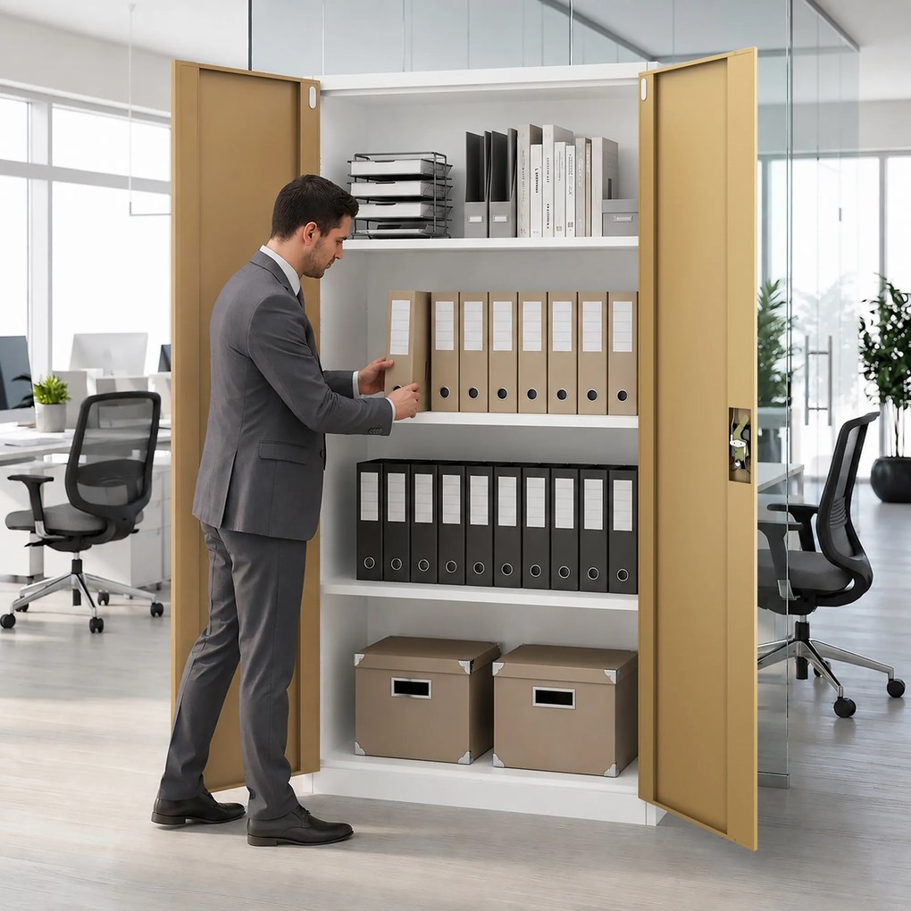 Szafa biurowa na dokumenty z 4 półkami biała/orzech, 900x1850x400 mm: JAN Eco Design