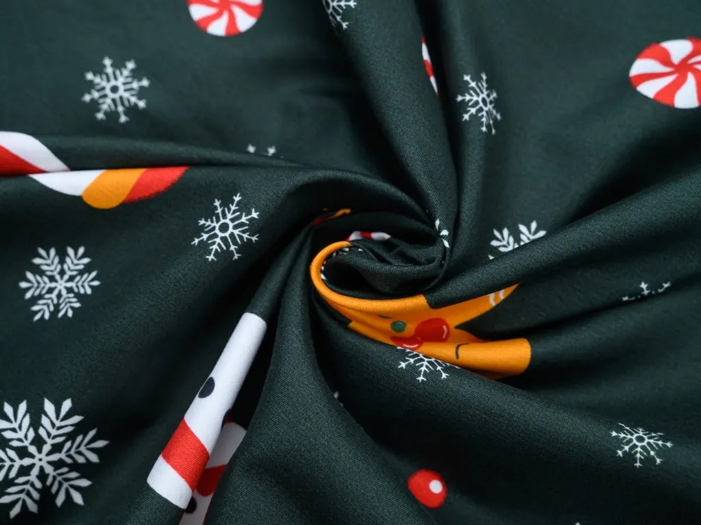 PrzytulneMieszkanie.pl PrzytulneMieszkanie.pl Prześcieradła z mikrofibry SNOWMAN AND GINGERBREAD w kolorze zielonym Rozmiar pościeli: 2 szt 70 x 90 cm | 200 x 220 cm