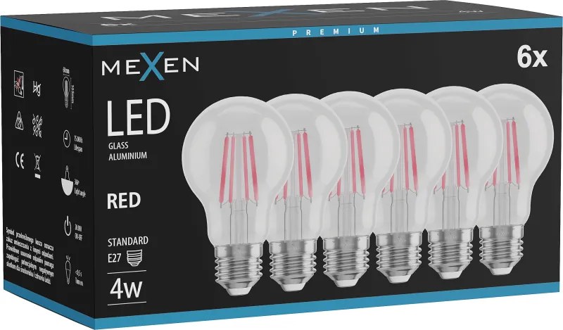 Mexen Vintis 6x żarówka filament LED E27, A60, 4W, 55 lm, red - L150-E27-04XX-45x06