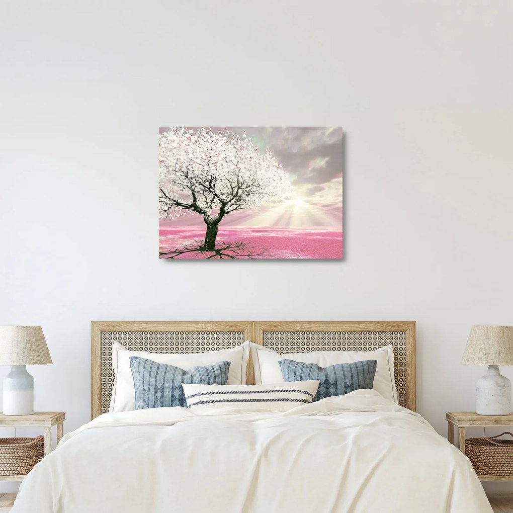 Obraz na szkle - różowe drzewo (70x50 cm)