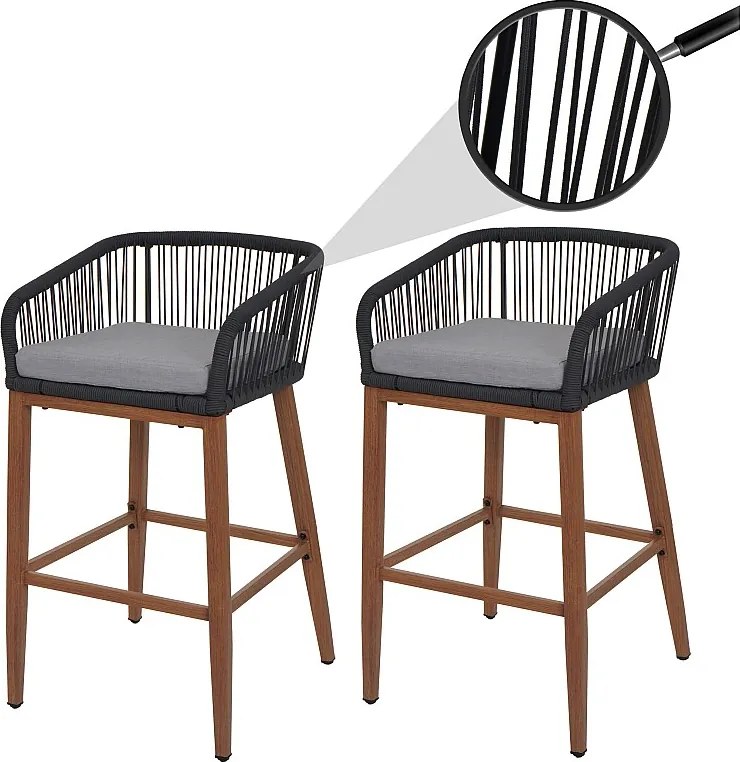 Stołek barowy MCW-O22 (zestaw 2 szt.),  antracyt, poduszka jasnoszara