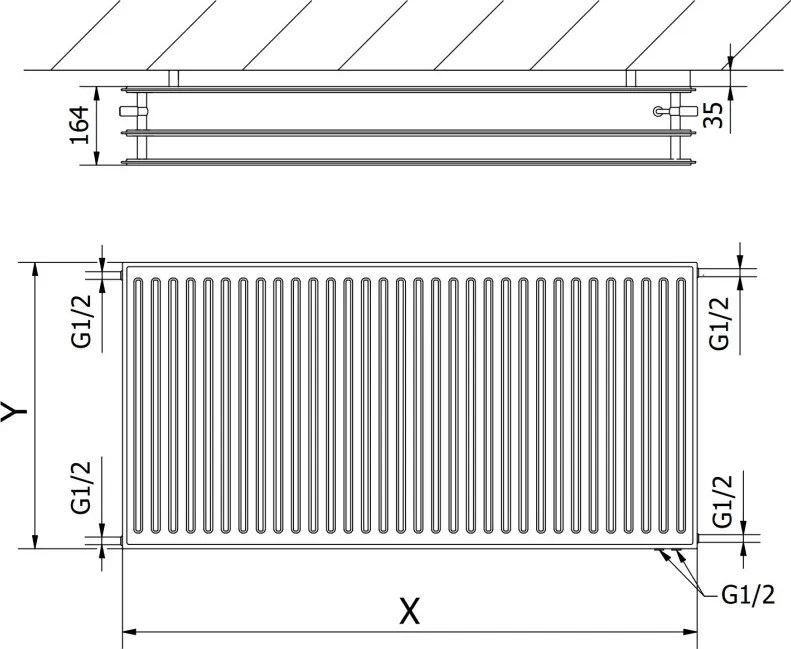 Mexen CVH30 Hygiene grzejnik płytowy 300 x 3000 mm, podłączenie dolne, 2617 W, antracyt - W630H-030-300-66