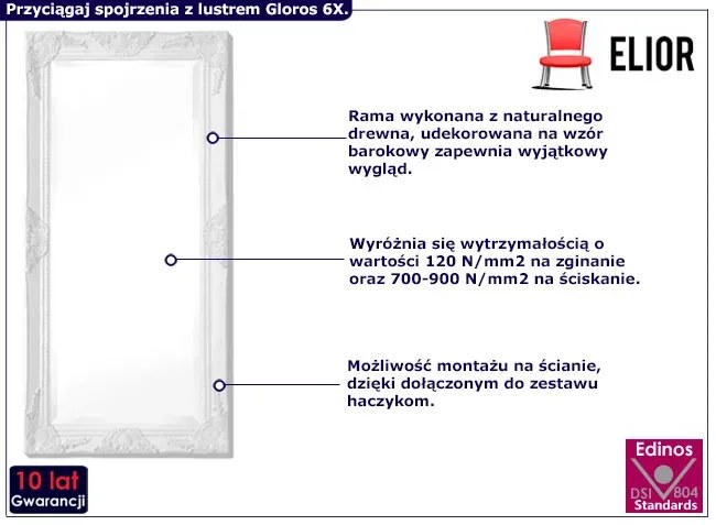 Wiszące białe lustro z ramą w stylu rustykalnym Avium