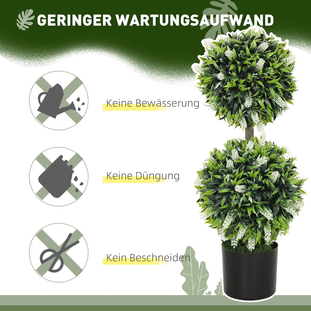 HOMCOM Zestaw 2 sztuk roślin sztucznych, odporna na UV roślina sztuczna w doniczce, 70 cm roślina do salonu, ogrodu