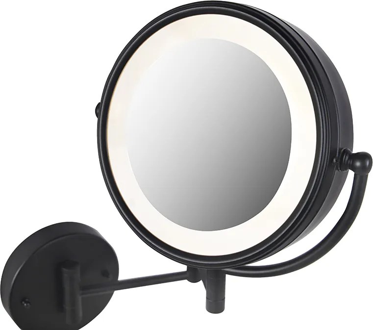 Designerskie lustro ścienne czarne z wbudowanym regulowanym oświetleniem LED IP44 z włącznikiem sznurkowym - Vicino