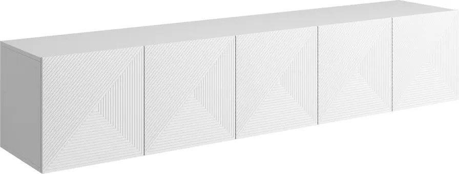 Szafka RTV Asha 200 cm wisząca z ryflowanym frontem - biały mat