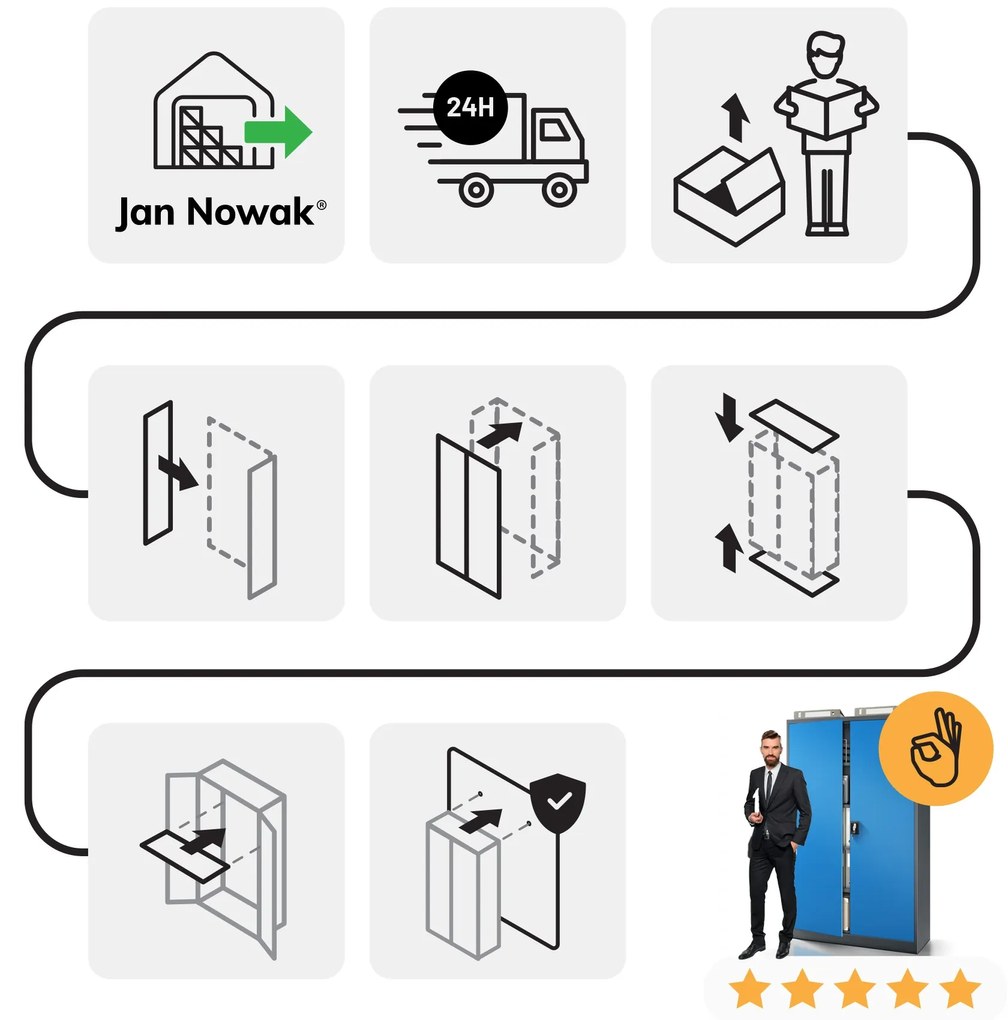 Szafa biurowa metalowa na akta antracytowo-niebieska JAN II, 1150 x 1850 x 400 mm