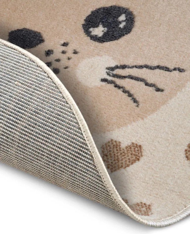 Dywan dziecięcy Adventures – Uroczy kotek kremowo-beżowy koło 140 cm x 140 cm Atest Oeko-Tex