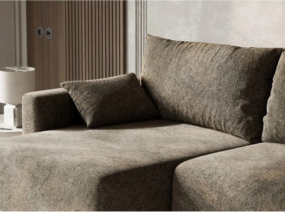 Brązowy rozkładany/ze schowkiem narożnik z tkaniny szenilowej (lewostronny/z szezlongiem) Leon – Maison de Rêve