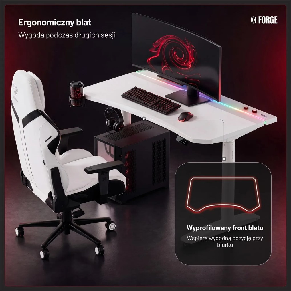 Elektryczne biurko dla graczy RGB Diablo X-Forge, 140x70 cm, białe