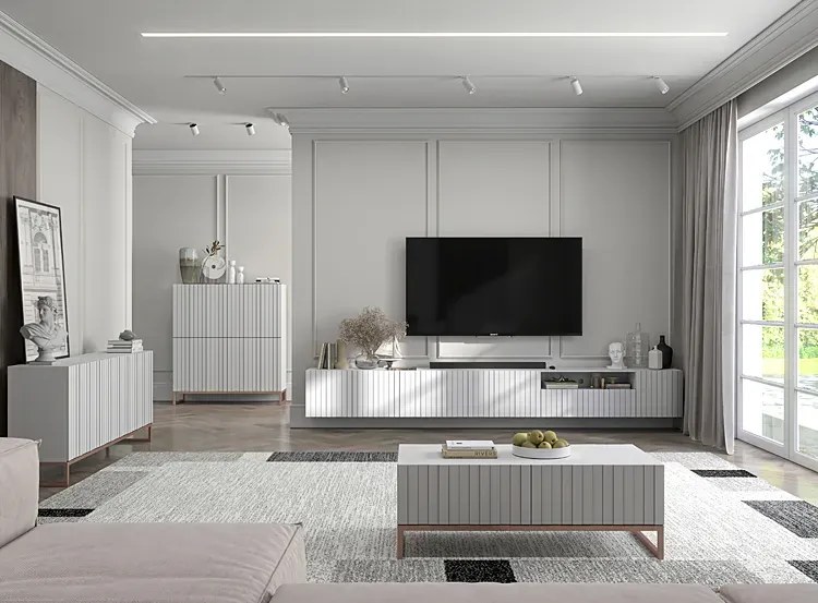 Biały stolik kawowy z lamelami P7-E06