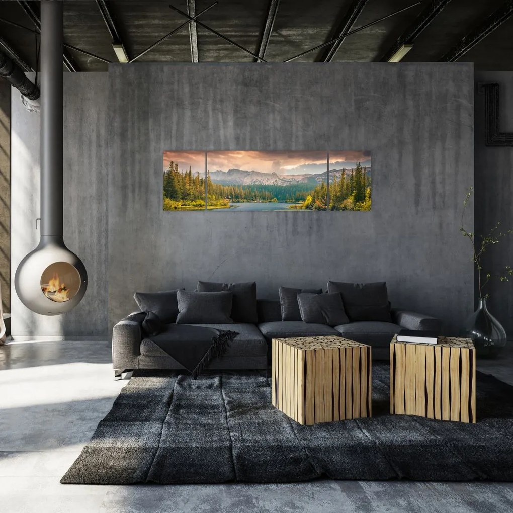 Obraz górskiej rzeki i gór (170x50 cm)
