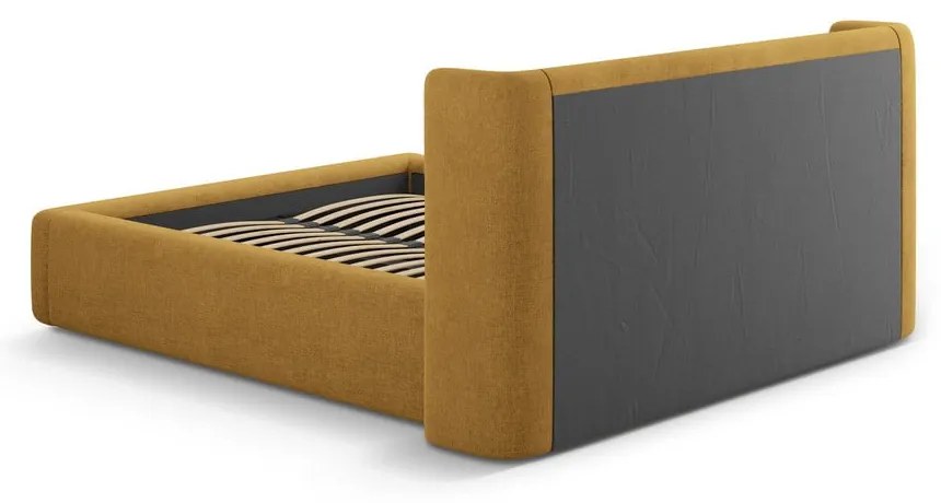 Musztardowe tapicerowane łóżko dwuosobowe ze schowkiem ze stelażem 180x200 cm Jason – Windsor &amp; Co Sofas