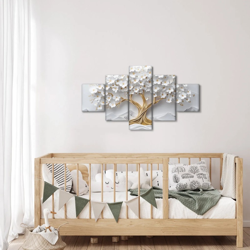 Obraz – Eleganckie drzewo życia 3D pełne kwiatów (125x70 cm)